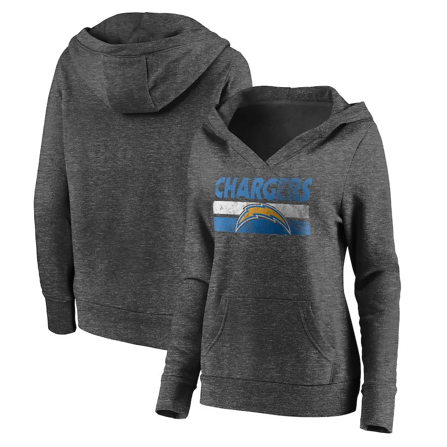 Women Los Angeles Chargers Fanatics Branded Charcoal First String V-Neck Pullover Hoodie->women nfl jersey->Women Jersey